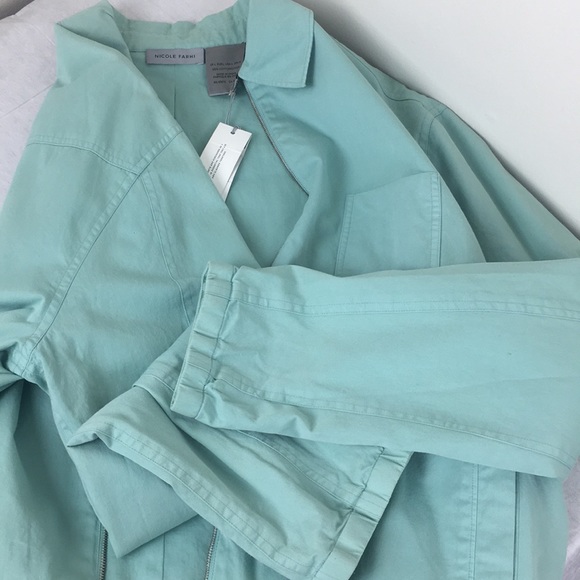 Nicole Farhi Cotton Teal Full Zip Jacket - Picture 5 of 8